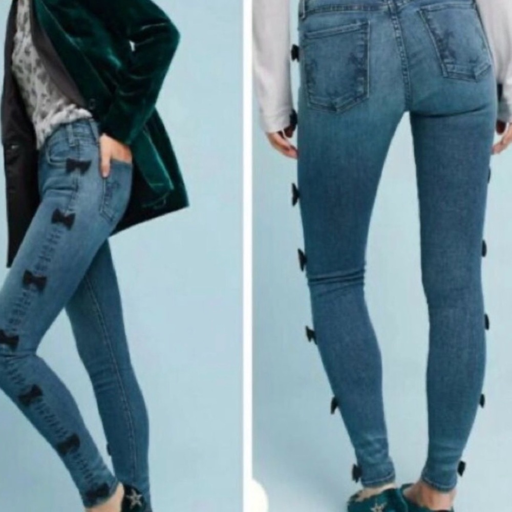 Anthropologie McGuire Denim Blue Newton Bow Skinny Jeans